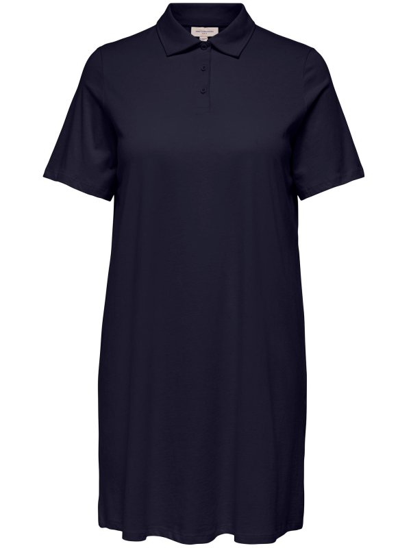 Carapril - Mørkeblå kjole i lækker bomulds jersey med krave fra Only Carmakoma