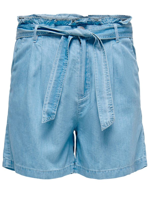 Carlea - Lyseblå bomulds shorts med flæse og bindebånd fra Only Carmakoma