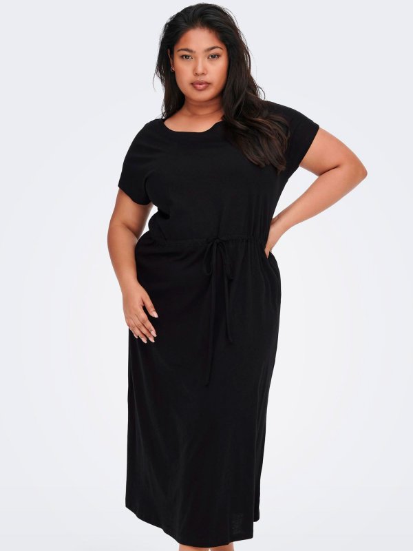 Carapril - Lang sort kjole i lækker bomulds jersey fra Only Carmakoma