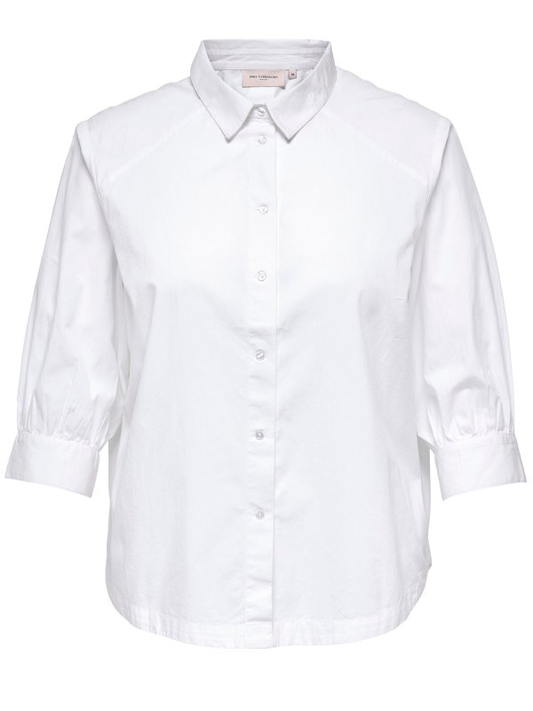 Carnimana - Hvid bomulds skjorte med 3/4 ærmer fra Only Carmakoma