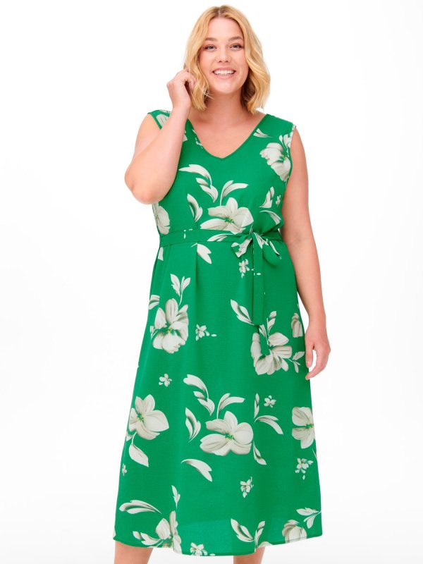 Car LUXMILLE - Sød grøn kjole med store blomster fra Only Carmakoma