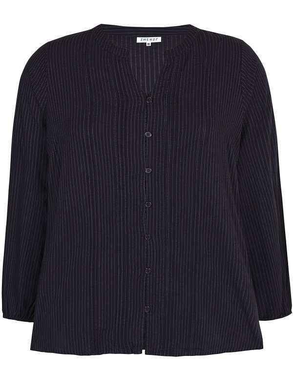 Kimora - Flot sort stribet skjorte bluse i bæredygtig viskose fra Zhenzi
