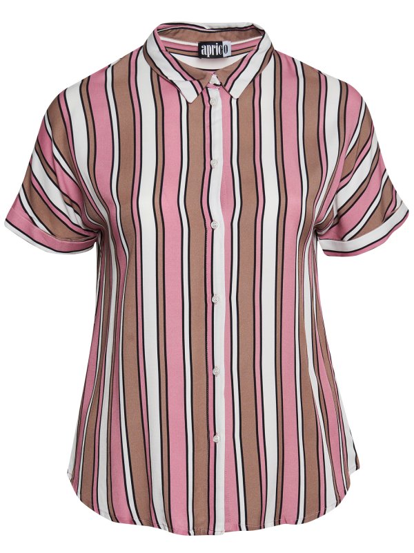 Maryland - Viskose skjorte med lyserøde og brune striber fra Aprico