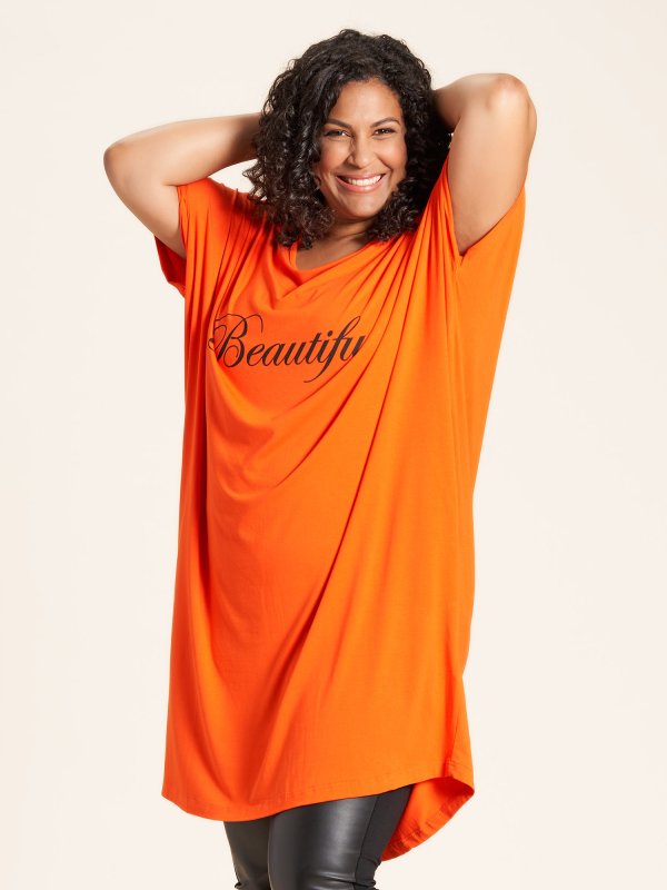 Ane - Orange tunika kjole med flot Beautiful print fra Studio
