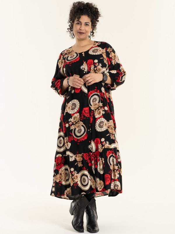 Ida - Sort viskose kjole med flot print fra Studio
