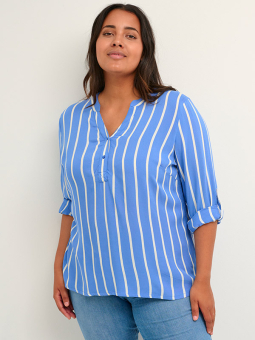 ELLA AMI - Hvid viskose bluse med blåt mønster