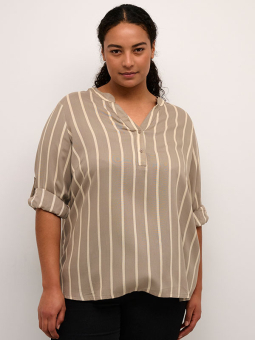 Kaffe Curve SIDA - Sandfarvet viskose bluse med beige striber
