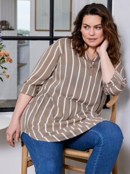 Kaffe Curve SIDA - Sandfarvet viskose tunika med beige striber