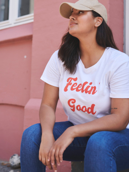 Kaffe Curve KCyvea - Hvid bomulds T-shirt med smart tryk