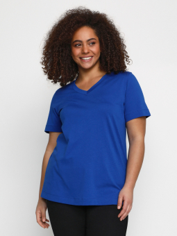 Kaffe Curve Bomulds T-shirt i med v-hals flot klar blå