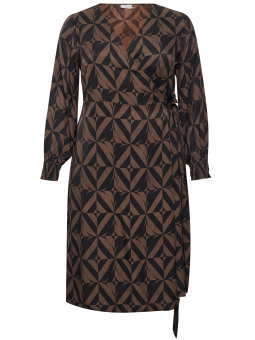 Kaffe Curve KC RAZINA - Elegant viskose slå-om kjole i smart sort og brunt mønster