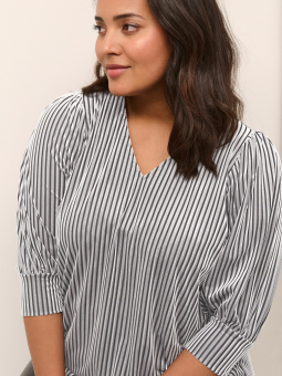 Kaffe Curve CACANNA - Sølvgrå velour bluse med sorte mesh striber