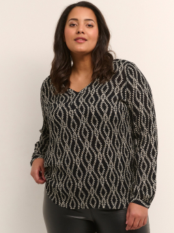 CACANNA - Sølvgrå velour bluse med sorte mesh striber
