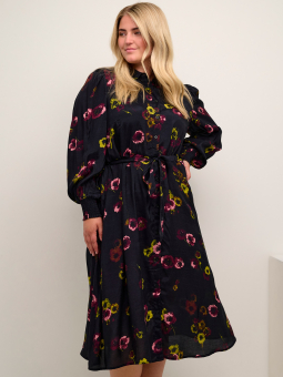 Kaffe Curve NANNI - Sort viskose skjorte kjole med blank overflade og blomster print