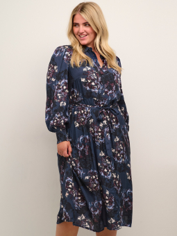 polet Jolly skyde Kaffe Curve NANNI - Blå viskose skjorte kjole med blank overflade og  blomster print