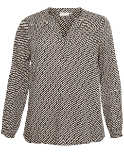 Kaffe Curve TILLY - Sort viskose bluse med beige mønster