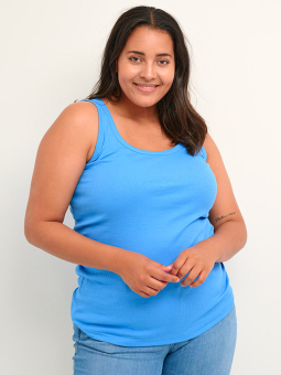 CARINA - Sort top i ribbet bomulds jersey