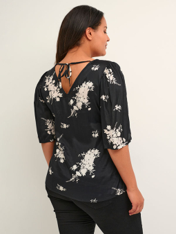 Kaffe Curve GANJA - Sort bluse i viskose satin