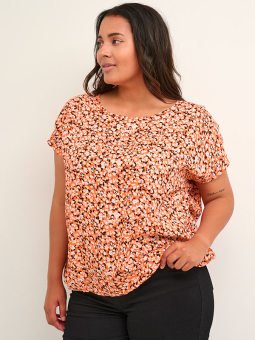 SONNA - Orange viskose bluse med fine små blomster 