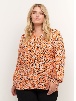 Kaffe Curve SONNA - Orange viskose bluse med fine små blomster 