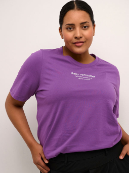 Kaffe Curve LIMA - Lilla bomulds T-shirt med statement