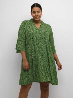 ISMA - Sort kjole med grøn og lilla blomsterprint