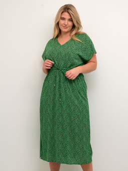 Kaffe Curve ISMA - Lang grøn kjole med blomsterprint og bindebånd