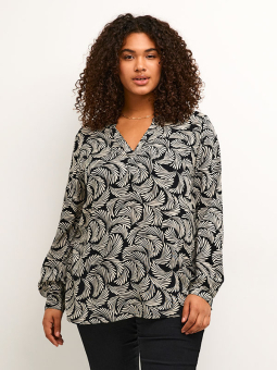Kaffe Curve MIRTA - Sort viskose bluse med hvidt print