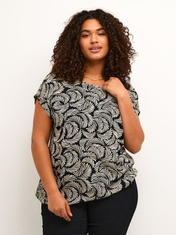 MIRTA - Sort viskose bluse med hvidt print