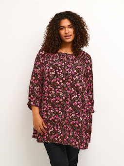 Kaffe Curve MARACA - Tunika i crépet viskose med pinke blomster