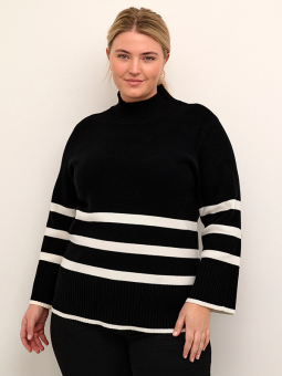 Kaffe Curve NELLY - Sort strik bluse med lyse striber