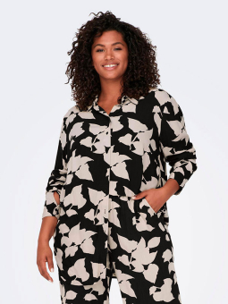 FYRLA - Sort jersey bluse med lyst print