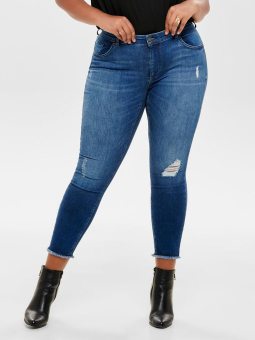 WILLY - Lyseblå 7/8 stretch jeans med frynser