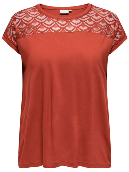 Only Carmakoma FLAKE - Rødbrun viskose bluse med blonde foroven
