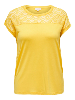 Only Carmakoma FLAKE - Gul jersey bluse med blonde