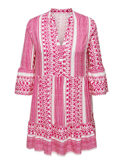 MARRAKESH - Sød pink viskose kjole med smart rødt mønster