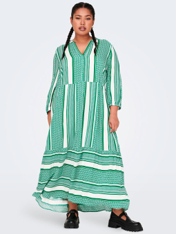 Only Carmakoma MARRAKESH  - Lang viskose kjole i hvid og grønt mønster