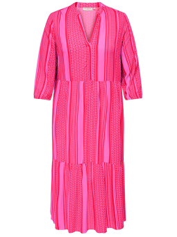 SIRINA - Pink kjole med hvid mønster i crepet viskose