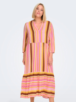 Only Carmakoma MARRAKESH  - Lang viskose kjole i lyserød og gul mønster