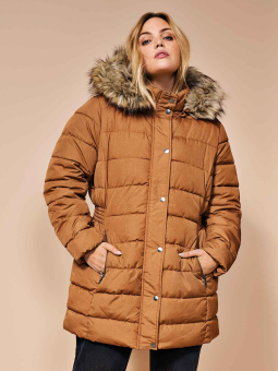 IRENA - Vinter jakke i sennepsgul med hætte og aftagelig pels