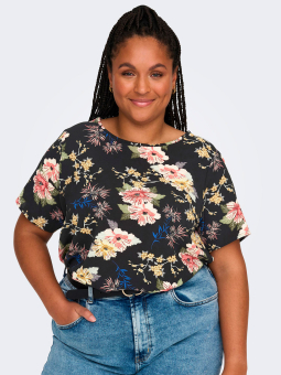 Only Carmakoma VICA - Sort bluse med flot blomster print