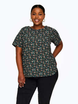 Only Carmakoma VICA - Sort bluse med grønt blomsterprint