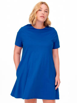 Only Carmakoma Carapril - Lækker blå bomulds jersey kjole
