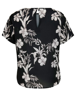 Only Carmakoma Sort bluse med flot hvidt blomsterprint 