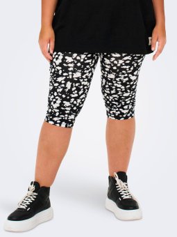 Only Carmakoma Cartime - Sort 3/4 leggings med hvid print i bomulds jersey