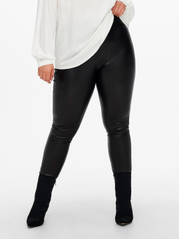 SARA - Sorte leggings i skind look med stretch på bagsiden