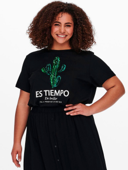 Only Carmakoma Sort t-shirt med kaktus print i pailletter