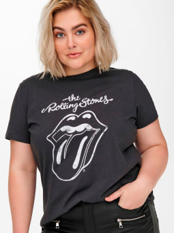 Only Carmakoma sort bomulds t-shirt med cool rolling stones print