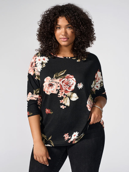 Only Carmakoma ALBA - Sort bluse med blomster print