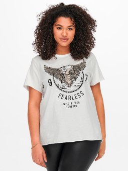 Only Carmakoma Carmiko - Hvid t-shirt i strækbar jersey med smart tryk